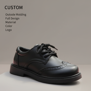 Scarpe Eleganti Nere per Bambini in Pelle con Lacci/Chiusura a Strappo, Suola Spessa Antiscivolo, Scarpe per Uniforme Scolastica, Vendita all'Ingrosso OEM ODM - Product Image 1