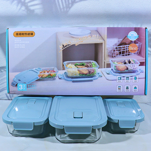 3 Pieces Borosilicate Glass Food Storage Containers <strong>Microwave</strong> Safe Home Airtight Food Bowl Set Student Glass <strong>Lunch</strong> <strong>Box</strong> - Product Image 5