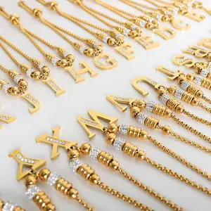 SL23057 Adjustable Statement Waterproof 18K Gold Plated Stainless Steel Bead Big Letter Alphabet Charm Bracelet For Women GIrls