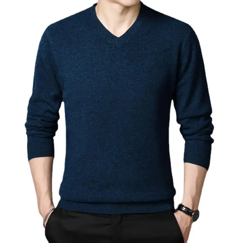 Men's Wool Knitted V-neck Pullover Youth Loose Warm Sweaters