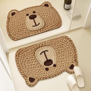 Tapis de salle de bain antidérapant absorbant en forme d'ours de dessin animé, imitation tissée en terre de diatomée, pour porte de toilette - Product Image 1