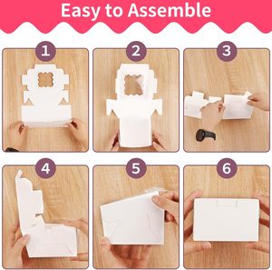 Vente en gros de 24 boîtes à pâtisserie carrées en carton blanc personnalisées de 4x4x2,5 pouces avec fenêtre pour mini gâteaux, friandises, pâtisseries, beignets, macarons - Product Image 6