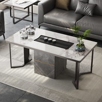 Ensemble de table à thé en pierre minimaliste moderne, une table, cinq chaises, bouilloire intégrée, pieds en métal, forme rectangulaire - Meubles de bureau et de maison
