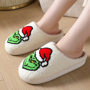 Chaussons d'hiver en coton pour hommes et femmes, motif <span class=keywords><strong>Grinch</strong></span> mignon, confortables pour la maison, respirants et chauds - Product Image 3