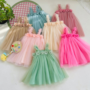 立体花朵甜美女孩雪纺裙2024夏季沙滩裙吊带女婴公主衬裙 - Product Image 2