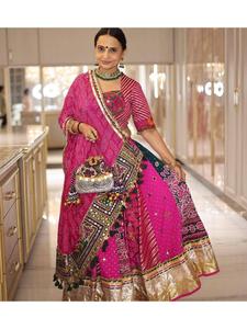 Heavy Muslin Cotton Lehenga Choli <b>Dupatta</b> Set For Women With Elegant Traditional Styling For Wedding Wear Party Wear Festive - Product Image 6