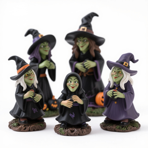 Nuovo Set di Statuette in Resina della Strega di Halloween 2026, Statua della Strega Malvagia dal Viso Verde Spaventoso, Decorazione da Tavolo per le Festività, Altezza 6 Pollici - Product Image 1