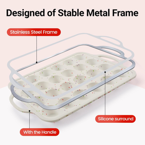 Moule à cupcakes mini en silicone avec cadre métallique renforcé, antiadhésif, sans BPA, certifié LFGB, 24 cavités, de la marque MUYULINS Factory, pour gâteaux américains. - Product Image 2