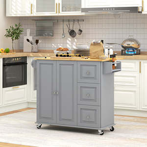 Îlot de cuisine <span class=keywords><strong>sur</strong></span> roulettes, chariot de cuisine avec plateau rabattable, tiroirs, gris - Product Image 1
