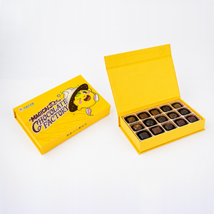 Boîte cadeau personnalisée à fermeture magnétique à rabat, couleur jaune, boîte d'emballage pour <span class=keywords><strong>chocolat</strong></span> avec plateau en plastique - Product Image 1