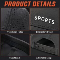 Casquette de baseball sportive en PVC respirant et imperméable, perforée au laser sur mesure, avec logo brodé, 6 panneaux et visière incurvée