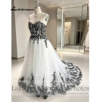 Lakshmigown Gaun Pengantin Hitam Putih Cantik Gaun Pengantin Panjang Tanpa Lengan Sweetheart Applique Renda Foto Asli