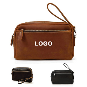 Sac de toilette pour homme en cuir pleine fleur avec logo personnalisé, grande capacité, imperméable, sac de voyage unisexe, trousse de maquillage portable, pour l'extérieur - Product Image 1