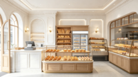 Vitrine à pain de comptoir haut de gamme multifonctionnelle à trois niveaux, en verre incurvé avec cadre doré, éclairée par LED, durable et facile à nettoyer