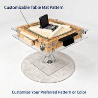 Table de Mahjong Automatique LUXE MAHJONG en Bois de Ronce avec Socle en Acrylique Transparent, Plateau en Verre Trempé, Chargement USB Type-C pour 4 Joueurs