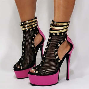 2022 <b>Spring</b> Summer New Design Shoes <b>Boots</b> Mesh Upper Studs Fashion Ankle <b>Boots</b> Thin High Heel Peep Toe Women Big Size 47 - Product Image 1