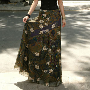 Falda larga de malla con estampado paisley vintage, falda ajustada estilo sirena, falda midi vintage chic - Product Image 1