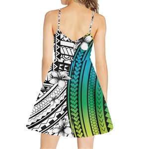 Polynesian Tribal của Phụ Nữ Mùa Hè Dresses 2025 Floral Print Casual Pleated Không Tay Crewneck Tank Sundress Mini Dress Cho Bãi Biển - Product Image 4