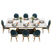 Ensemble de Table à manger en marbre italien de luxe avec chaises 4/6 places Rectangle or