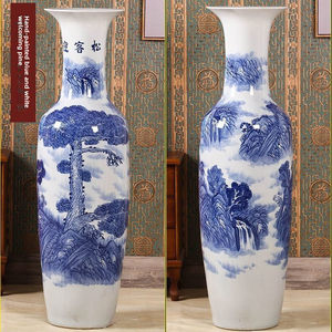 Grand vase sur pied en céramique de Jingdezhen, peint à la main, avec un pin d'accueil, style chinois moderne, salon, villa, hôtel, entreprise - Product Image 4