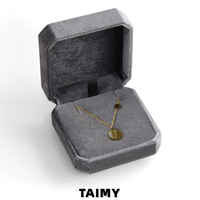 Boîte à collier octogonale en velours avec logo personnalisé, support pour collier mobile, présentoir à bijoux pour fiançailles et mariage, emballage cadeau