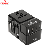 Adaptateur de voyage intelligent Foxcan, universel, 1 prise, type C rétractable, 2 USB C 35W GaN PD QC3.0, charge rapide, Europe 10A