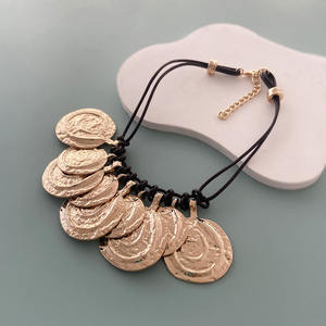 Trendy Light Luxury Retro plisado aleación redonda moneda multicapa cuero cuerda collar Casual diario mujeres - Product Image 6