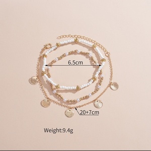 Juego de 3 <span class=keywords><strong>tobilleras</strong></span> elásticas estilo bohemio para vacaciones, con colgante de concha de aleación <span class=keywords><strong>y</strong></span> cuentas de perlas, unisex, joyería elástica para el pie. - Product Image 4