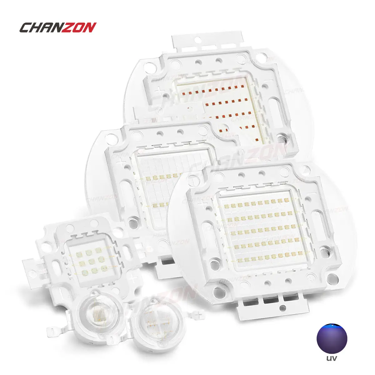 Hochleistungs-UV-Lila-LED-Chips 365nm 370nm 375nm 385nm 395nm 400nm 405nm 425nm COB-UV-Leuchten 3W 5W 10W 20W 30W 50W 100W