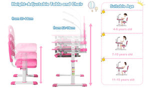 Kinder-Schreibtisch-Stuhl-Set Moderner Höhenverstellbarer Schreibtisch Abwischbare Zeichentafel für Schlafzimmer Schule Park Nutzung Blau Rosa - Product Image 6