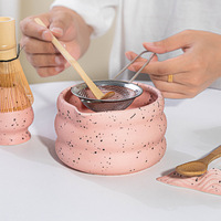 Bol à matcha en porcelaine de style japonais, luxe léger, avec bec verseur, emballage en boîte rose, grand saladier vert mat, fouet à thé