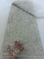 NI.AI Nouveau style Tissu en dentelle à sequins géométriques brodés, entièrement recouvert de sequins, tissu en dentelle perlée courte avec sequins