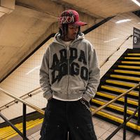 Sweat à capuche zippé sur mesure OEM, style streetwear, coupe lourde, délavé à l'acide, effet vieilli, avec appliques et broderies, coupe oversize, pour homme, modèle court