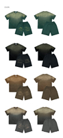 Ensemble deux pièces dégradé en coton lavé de haute qualité, style streetwear décontracté, t-shirt et short à ourlet brut, personnalisable OEM