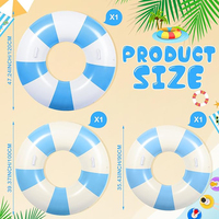 3 Pcs Summer Beach Swim Ring avec poignées Set Gonflable Pool Inner Tube Classic Striped Pool Ring Floats for Adults Teens