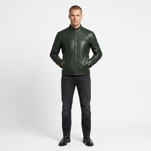 Blouson Bomber Unisexe Vert en Cuir Véritable Imperméable Coupe-Vent Hiver Streetwear Classique Zippé Décontracté Tendance Personnalisé ODM - Product Image 1