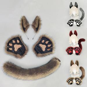 S0002 Faux kürk hayvan kulak bandı kuyruk seti Cosplay sahne Fursuit bantlar festivali cadılar bayramı partisi Phantom kurt Set - Product Image 4