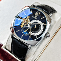 AOKULASIC 2219 Montre mécanique automatique de luxe pour homme, cadran squelette carré à cœur ouvert avec phase de lune et réserve de marche
