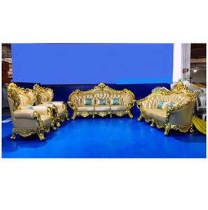European Style Luxury Golden Villa Antique Solid Wood Hand Carved High-grade Fabric <b>Sofa</b> <b>Set</b> - Product Image 6