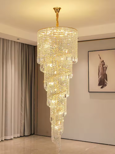 Oro gran villa LED escalera colgante luz lujo moderno largo espiral araña de cristal - Product Image 5