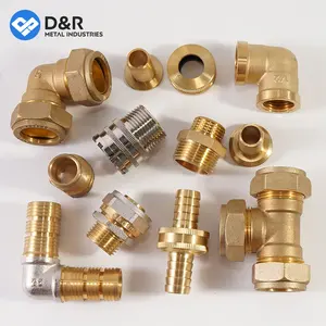 D&R metal full size custom thread tee brass plumbing quick connect fitting 90 degree elbow union 1/2 inch~1" brass fitting