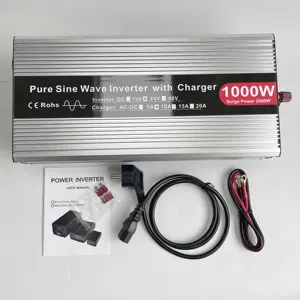 Pengalih daya, 1000W Off Grid gelombang sinus murni UPS DC 24V ke AC 220V dengan pengisi daya bawaan 1000watt dengan tampilan LCD