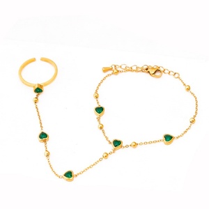 New Internet Popular Women's Trendy Ring One-piece Jewelry Iron Wrist Chain Natural Stone Heart <b>Bracelet</b> Factory Wholesale - Product Image 4