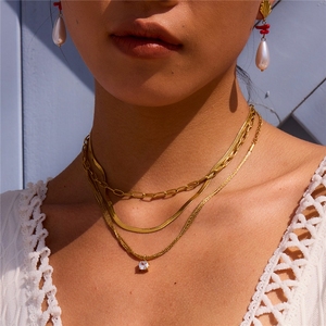JFJEWER Jewelry Collier minimaliste en acier inoxydable plaqué or 18 carats avec pendentif en zircon cubique Cain pour string - Product Image 4