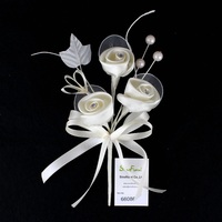 Nicro-bouquet de mariage en satin, Roses, fleurs, savates, perles, anneau plat, mariage, collection 66086, vente en gros