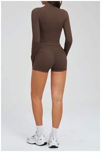 Wholesale Custom 2 Piece <b>Women</b> Gym Yoga Wear Set Long Sleeve Sports Clothes Fitness Training Workout Active Outfits Gingham High - Product Image 5