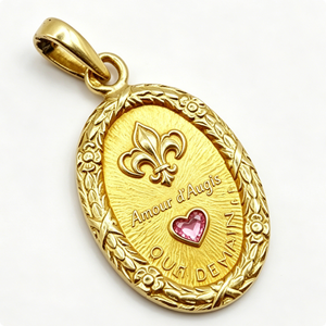 Medalla Irregular Chapada Amour D'Augis con Corazón Rosa y Flor de Lis, Diseño Moderno con Relieve para el Día de San Valentín - Product Image 4