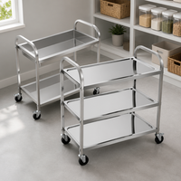 Carrito de Servicio de Acero Inoxidable de Tres Niveles con Ruedas Giratorias, Carrito de Reparto de Alimentos para Cantina Comercial y Restaurante, Personalizable