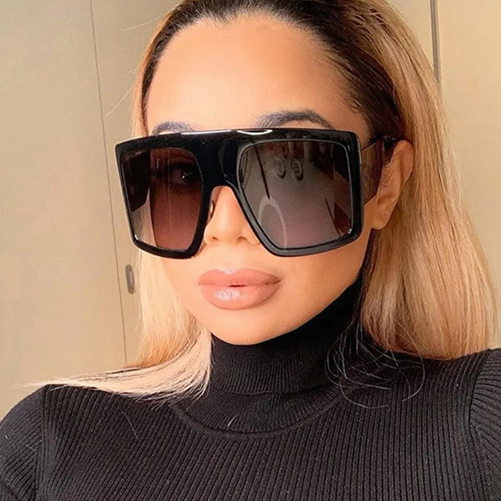 One Piece Shield Sunglasses For Women Oversize Luxury Brand Sun Glasses Men Vintage Black Gradient Square Shades Ins Fashion