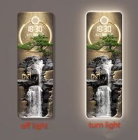 Décoration Murale Moderne et Luxueuse : Horloge Numérique LED à Effet d'Eau, Motif Cerf, Peinture de Nature Morte pour Salon